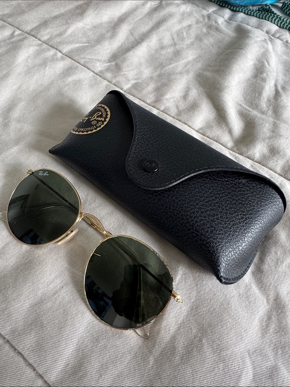 Ray-Ban Gold Frame Sunglasses with Green Lenses